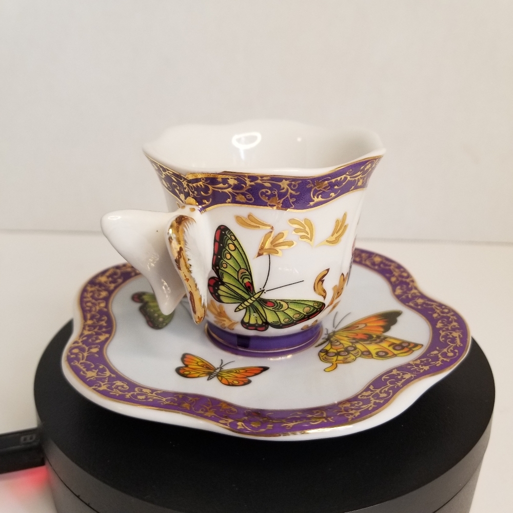 Butterflies Tea Cup & Saucer Formalities Baum Bros 10k Gold Trim - Picture 4 of 7